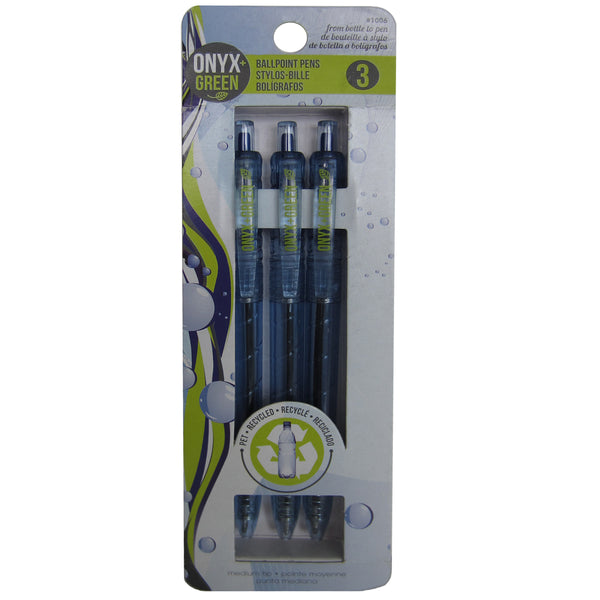 1006 - 3pk retractable ballpoint pens, recycled PET, med, blue